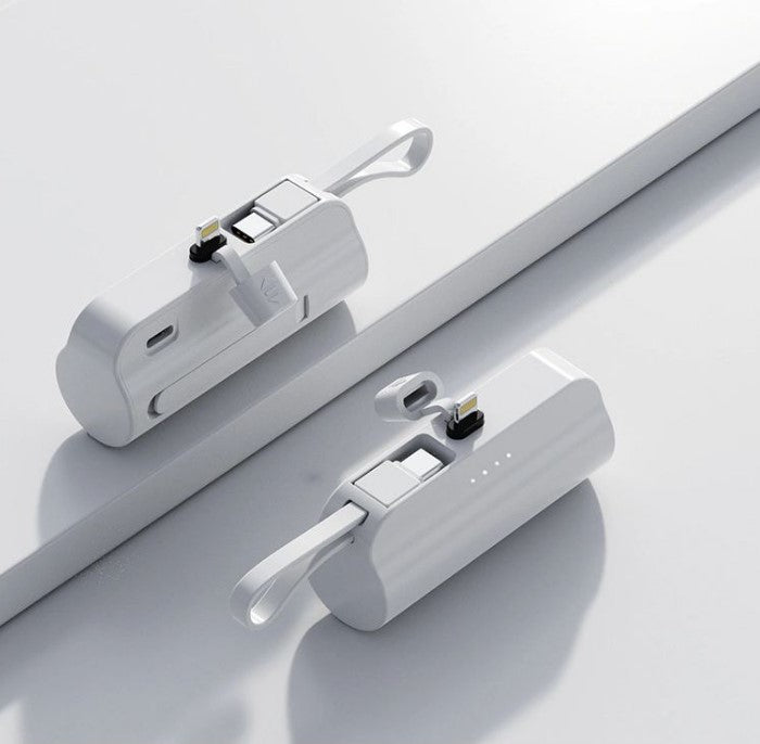 8000Mah Mini Power Bank With Lightning Pin And Type C Cable
