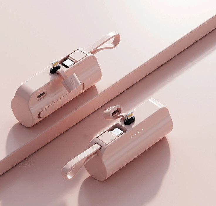 8000Mah Mini Power Bank With Lightning Pin And Type C Cable