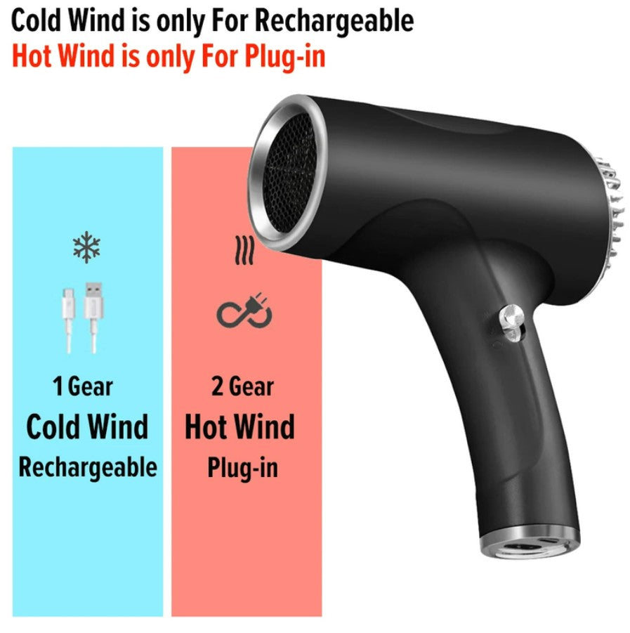 2600mAh Cordless Anion Blow Dryer Portable Hair Dryer 40/500W USB Rechargeable Powerful 2 Gears