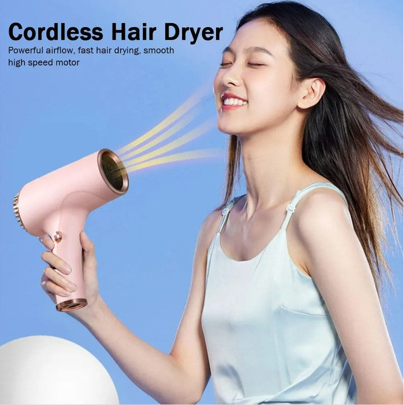 2600mAh Cordless Anion Blow Dryer Portable Hair Dryer 40/500W USB Rechargeable Powerful 2 Gears